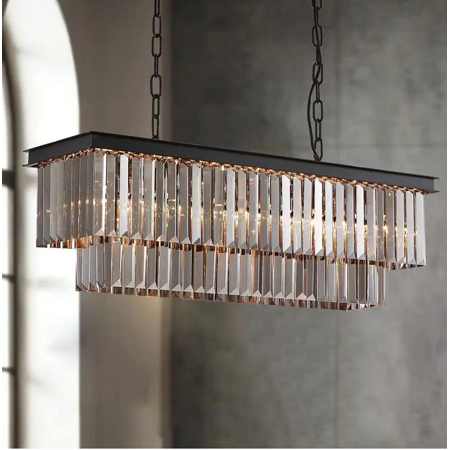

32 in.5-Light Smoke Crystal Chandelier Mid-century Contemporary Living Room Black Pendant Light Fixtures