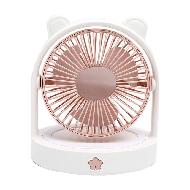 Cute Bear Fan, Ventilador de Mesa para Dormitorio de Niñas, Tres Velocidades, Fuerte Viento, Luz Nocturna, Pequeño Ventilador para Niños, Mini Ventilador con Luz Nocturna