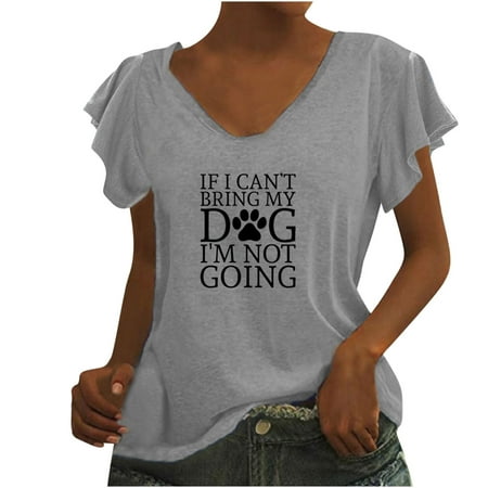 

Juebong I Have A Dog Women Ruffles Cap Sleeve Shirts Comfy V Neck Basic Tops Dog Lover Flowy Blouse Funny Printed Ruffled Short Sleeve Solid Tunic T Shirts