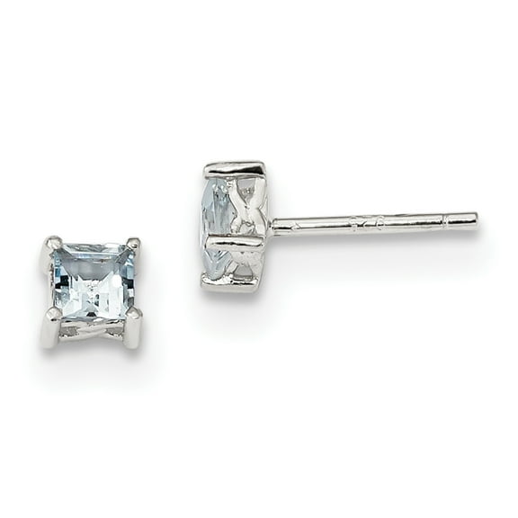 Primal Silver Sterling Silver 4mm Princess Aquamarine Post Earrings