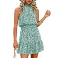 thumbnail image 2 of Summer Floral Printing Bohemian Halter Neck Sleeveless Chiffon Dress, 2 of 4