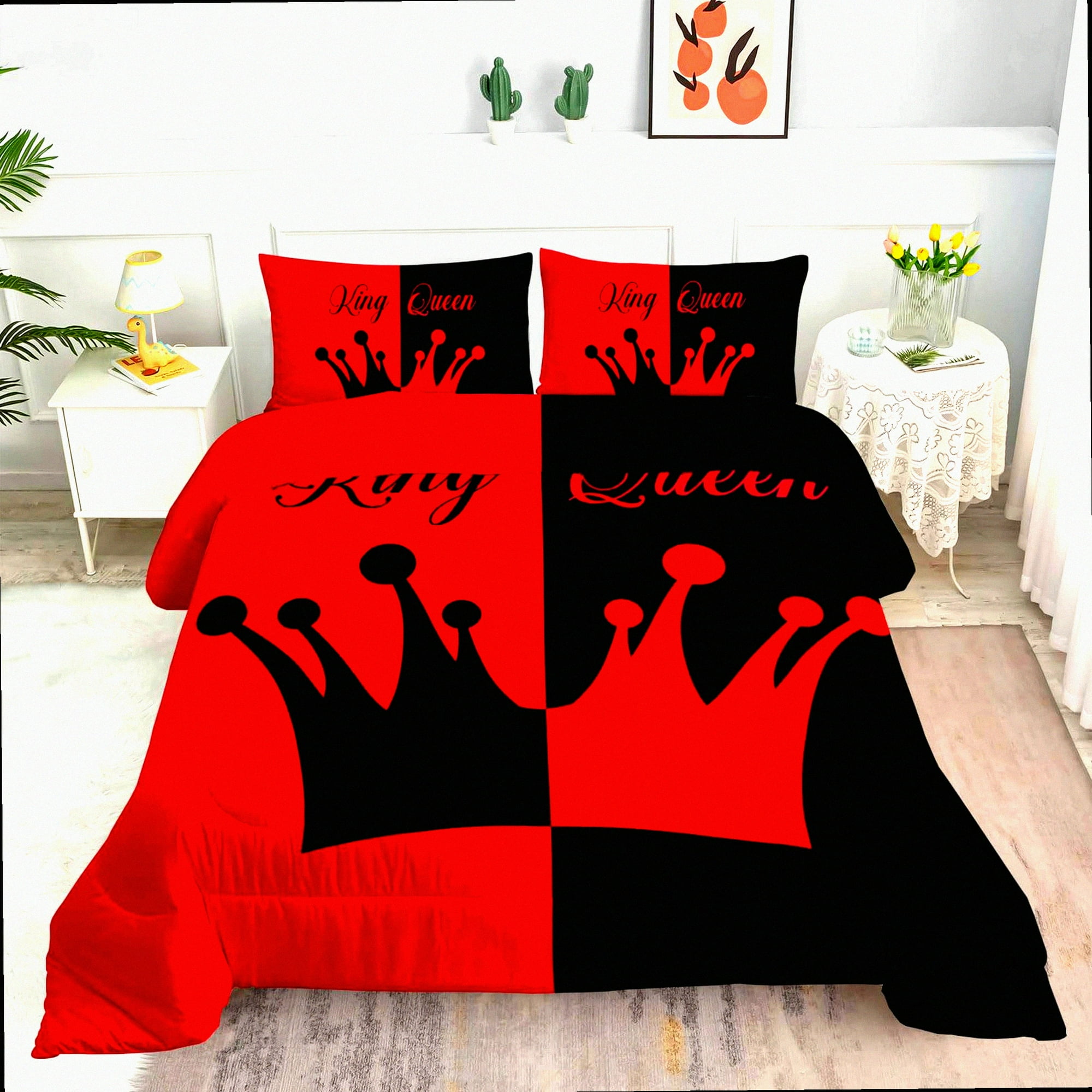 Red Black Royal Queen Comforter Set 3 Piece Mr Mrs Quilt Set Pillowcases Couples Wedding Anniversary Gift Bedroom Decor Fit Queen Walmart