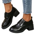 thumbnail image 3 of Women Round Toe Lace‑Up Chunky Heel Shoes, Leather Platform Block Heel Dress Shoes, 3 of 6