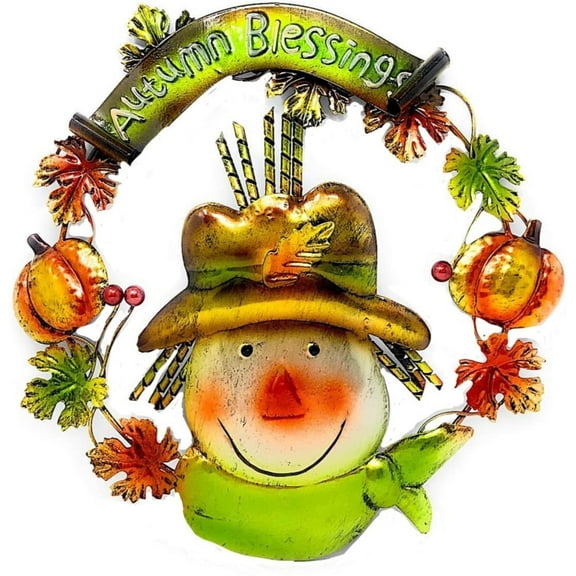 D.I.D. Harvest Thanksgiving Fall Door Wall Decor Autumn Blessings Sign Wreath Rustic Metal Indoor Outdoor Multicolor 11 Diameter