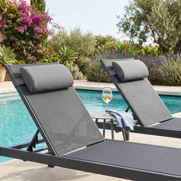 MIPCASE Ergonomic Grey Beach Chair with Soft Sponge Cushion and Cloth Headrest for Neck Support and Outdoor Comfort