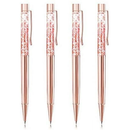 3 Pcs Rose Gold Ballpoint Pens Metal Pen Bling Dynamic Liquid Pieces Pen With Refills Black Ink Office Supplies Gift Pens For Christmas Wedding Birthday