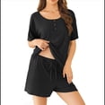 thumbnail image 2 of Conjuntos de Pijama para Mujer, 2 Piezas, de Punto Acanalado, Corta, Ropa de Dormir Suave, Conjuntos de Verano para Estar en Casa, Negro, Talla L, 2 of 8