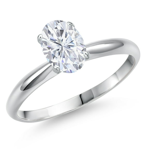 Gem Stone King 14K White Gold White Zirconia Solitaire Engagement Ring for Women | 1.50 Cttw | Oval 7X5MM | Gemstone Birthstone | Size 5
