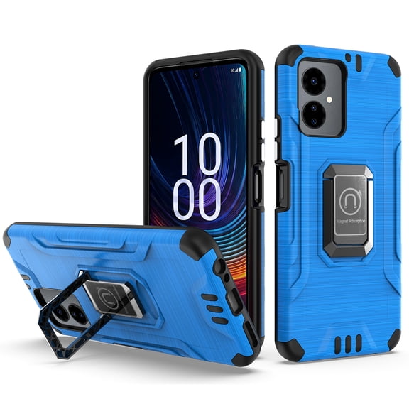 Designed for Boost Mobile Celero SC 5G (2024) Tough Metallic Hybrid Ring Kicstand Military Grade, Heavy Duty Shockproof Rugged Protective Phone Case Cover [Blue]