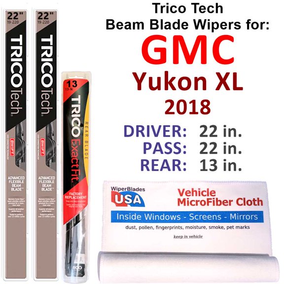 2018 GMC Yukon XL Beam Blade Wipers (Set of 3) w/Rear Wiper