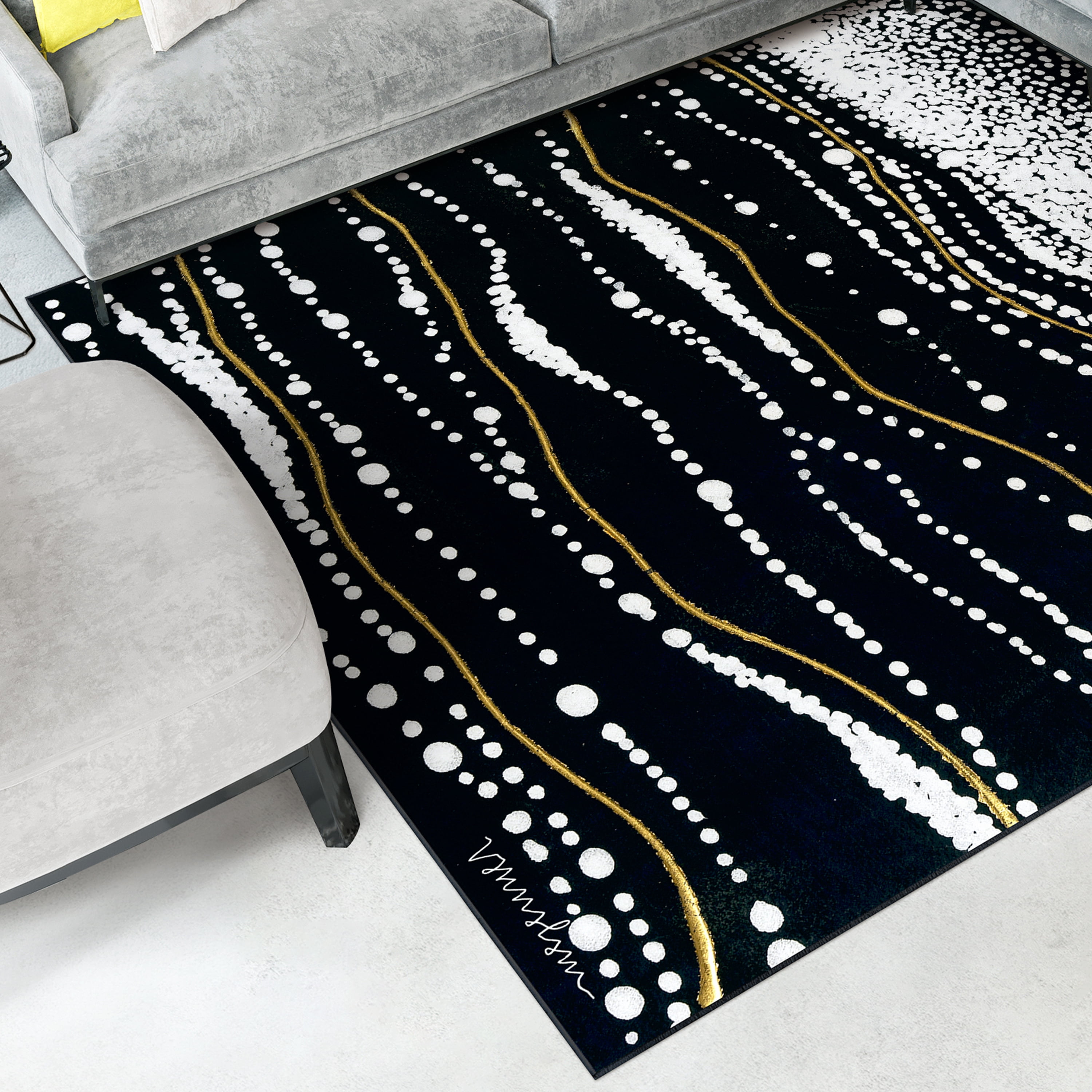 Infinity Sands II Washable Black Art Area Rug size 8'x10', Power-loomed, Heavenly Softness with Non-Slipping Backing