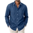 thumbnail image 2 of Maqroz Mens Dress Shirts Basic Denim Long Sleeve Button Up Tops Solid Classic Point Collar Blouses with Single Chest Pocket Formal Workwear, 2 of 5