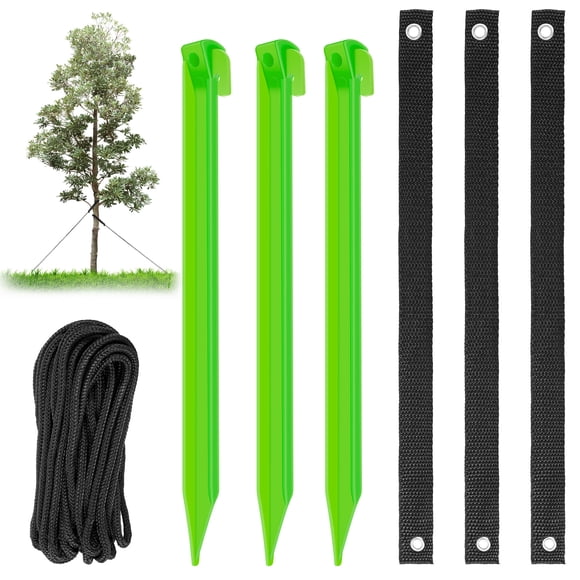 JTWEEN 3Pcs Tree Stake Kit Support for Leaning Tree 12inch Young Tree Staking Anchor Kits with Stakes Tree Straps Rope Sapling Tree Stake Support Reusable Garden Tree Stake for Garden Plant Fix