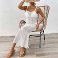 thumbnail image 6 of Swimsuit Coverup for Women Sleeveless Spaghetti Strap Crochet Knit Bodycon Maxi Dress Beach Cover Up Bathing Suit Dress, 6 of 8