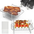thumbnail image 1 of Stainless Steel Air Fryer Accessories with BBQ Sticks and BBQ Paper Non-stick Air Fryer Rack Multipurpose Double Layer Dehydrator Rack Metal Holder for Dual Basket Air Fryers and Ovens, 1 of 10