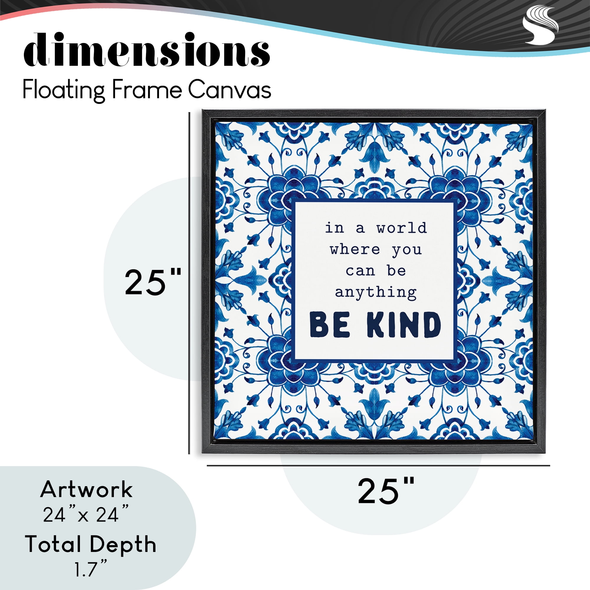 Patterned Be Kind Encouragement Black Framed Floater Canvas Wall Art, design by Lettered and Lined