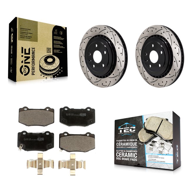 Transit Auto Rear Coated Drilled Slotted Disc Brake Rotors and Ceramic Pads Kit for Car Chevrolet Camaro Cadillac ATS KDT-101267