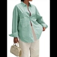 thumbnail image 3 of Camisas de Mujer con Botones, Blusas de Rayas de Larga, Blusas Casuales de Moda 2025 Verde S, 3 of 7