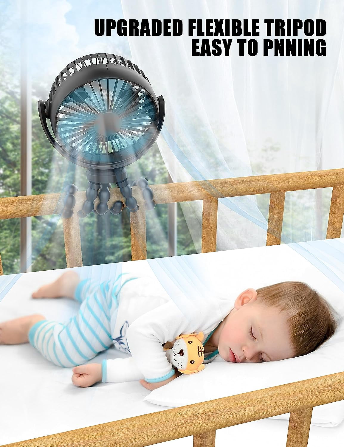 Cincofelia 3-Speed Portable Rechargeable Clip-On Fan