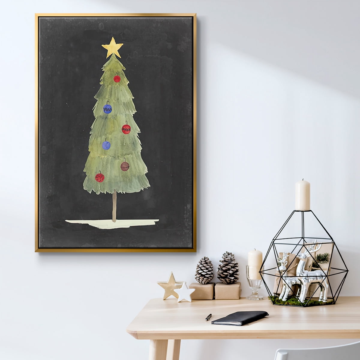 Christmas Glow II - Framed Gallery Wrapped Holiday Canvas - 27 x 41 - Gold Frame