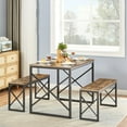 thumbnail image 4 of VECELO 43.3" Modern 3-Piece Dining/Kitchen Table Set with 2 Benches, Sturdy Metal Frame and MDF Board, Brown, 4 of 10