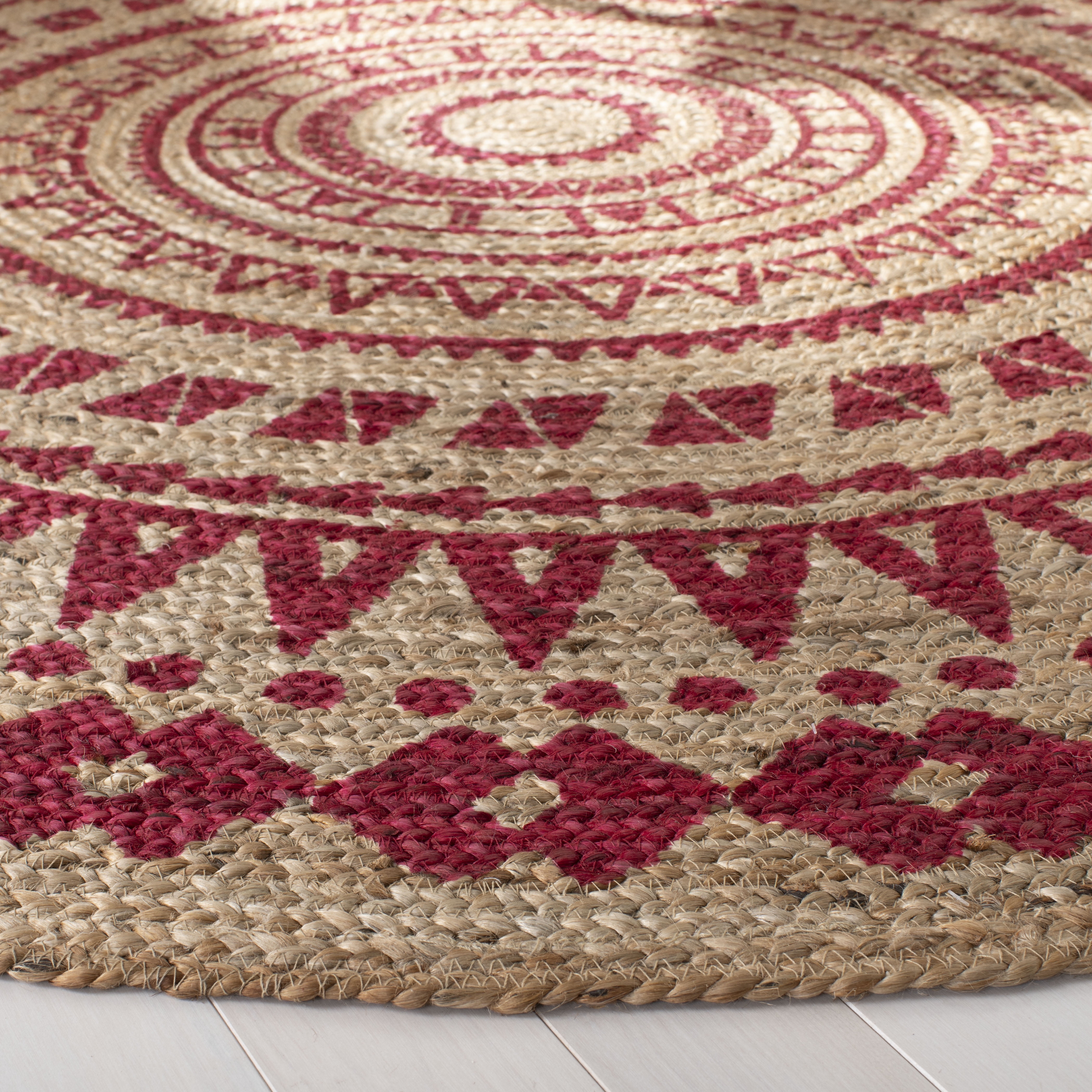SAFAVIEH Natural Fiber Zoolander Geometric Jute Area Rug, Fuchsia/Natural, 8' x 8' Round