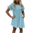 thumbnail image 2 of Women鈥檚 Summer Ruffle Sleeve Round Neck Loose Fit Casual Swing Short Soild Dress with Pockets, 2 of 6