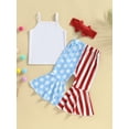 thumbnail image 3 of Independence Day Kids Girls Clothes Summer Letter Print Camisole and Casual Star Stripe Flared Pants Headband Set, 3 of 7