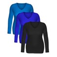 thumbnail image 3 of Essential Basic Women's Junior and Plus Size Vneck Tshirt Long Sleeves Shirt Tee, 2xl, 3pk turquoise,royal,black, 3 of 5