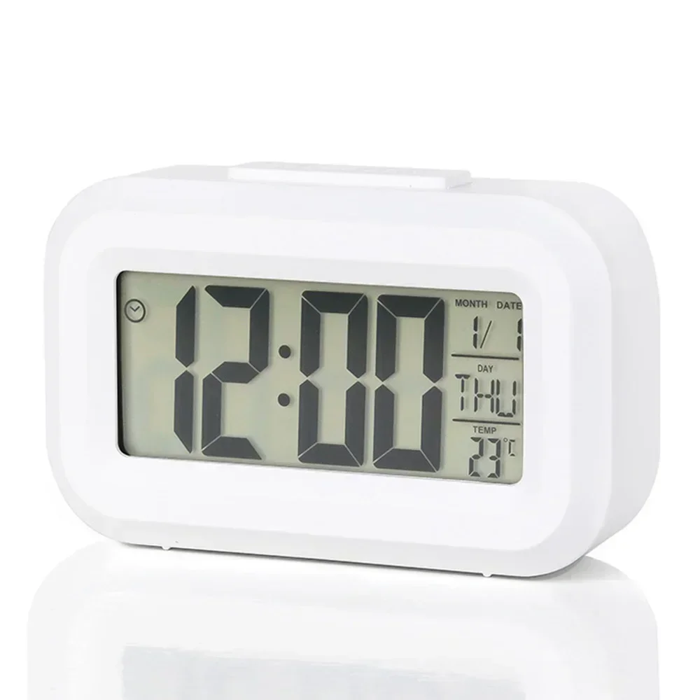 LED Digital Alarm Clock ABS Plastic Desktop Clock with Backlight Calendar Time Display Multifunction Electronic Clock for Bedroom Office Home Decor(White)
