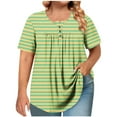 thumbnail image 1 of Chemise d'Été pour Femmes, Manches Courtes, Grande Taille, Décontractée, Rayée, Tunique Plissée, Tendance, Henley, 1 of 6