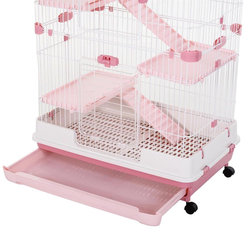 Topcobe 32"L 6-Level Small Animal Cage Rabbit Hutch with Universal Lockable Wheels, Slide-out Tray for Bunny, Chinchillas, Ferret, Indoor Outdoor Pet Shelter, Small Animal Habitat, Pink
