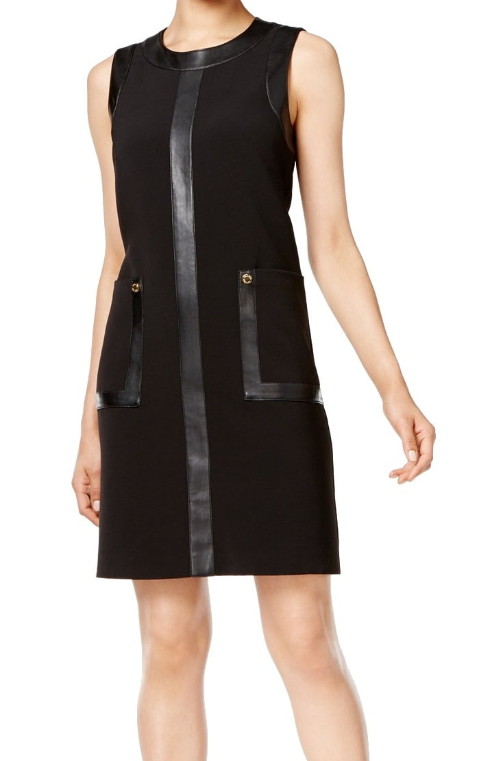 calvin klein black leather dress