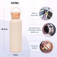 thumbnail image 3 of Botella de agua deportiva de acero inoxidable de 500ml, termo con tapa de madera, taza de agua portátil para exteriores con asa, 3 of 5