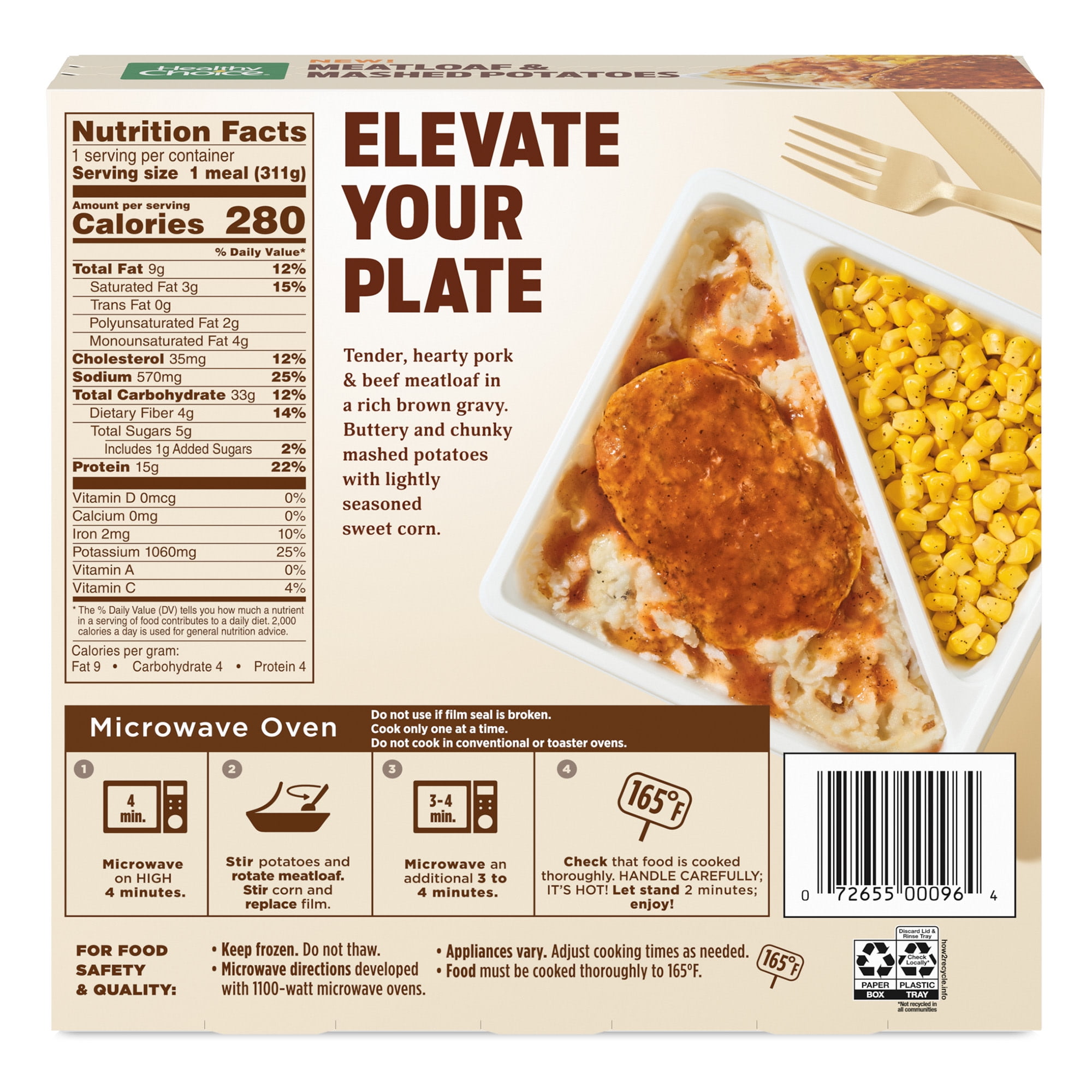 Healthy Choice Meatloaf & Mashed Potatoes, High Protein Frozen Meal, 11 oz. Bowl