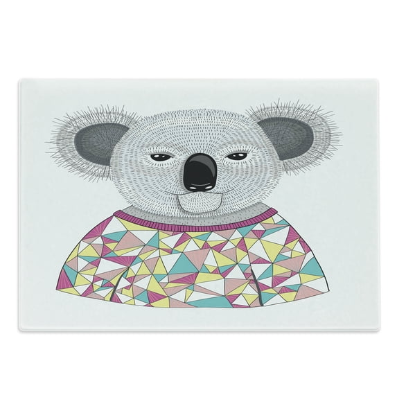 Koala Cutting Board, Hipster Koala with Colorful Polygonal Shirt with Angular Triangles Australian Animal, Decorative Tempered Glass Cutting and Serving Board, Large Size, Multicolor, by Ambesonne