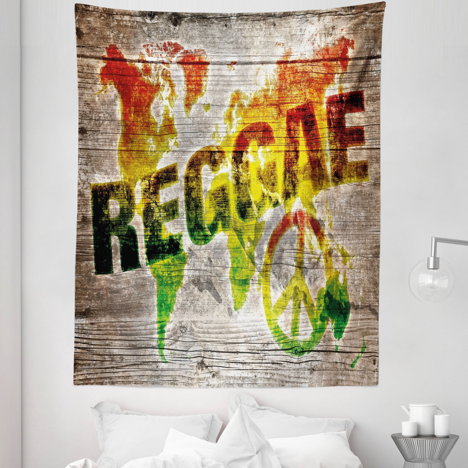 Printable Rasta Map Rasta Tapestry, World Map on Plaques Reggae Lettering and Peace, Fabric ...