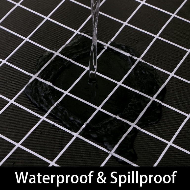 Smiry Fitted Vinyl Tablecloth, Black Check, 30x72in photo 3