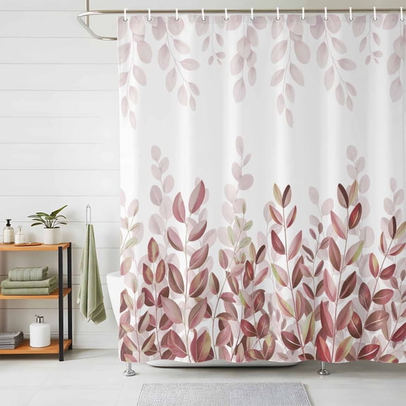 Shower Curtains for Bathroom, Spring Reddish Brown Eucalyptus Waterproof Fabric Shower Curtain, Botanical Leaf Country Decorative Bathroom Curtain for Bathtub, 36"x72", No Hooks Included