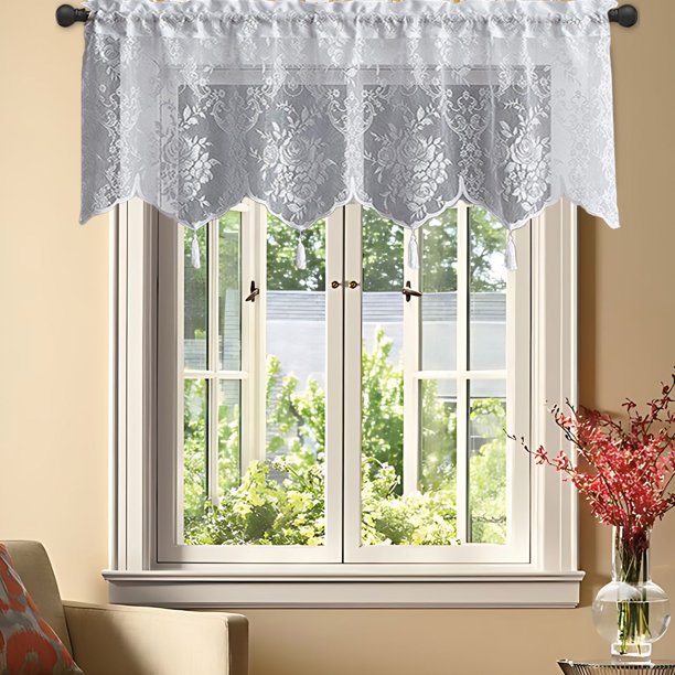 Ganfancp Transparente Blanco Valance Rod Encaje Medio Cortinas Adecuado para Cocina Salón Baño Cafe Bohemio Patrón Floral Granjas Village Borla Cortinas Ofertas y Liquidaciones 1X Cortinas
