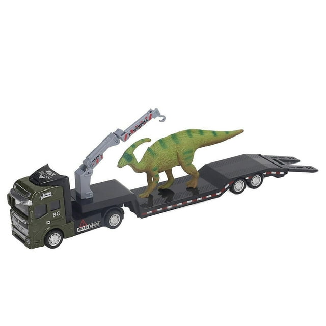 1:50 Dinosaur Transport Trailer High Simulation Alloy Dinosaur Truck Carrier Toy for Children Boys Parasaurolophus