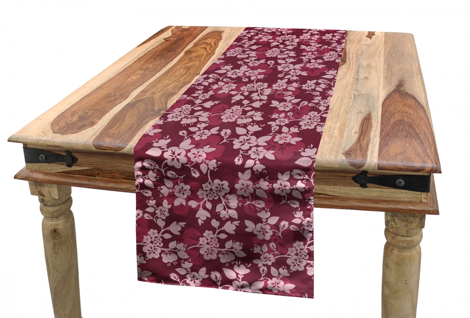 Floral Table Runner, Continuing Layout of Floral Details Blooming Buds