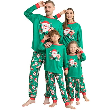 

LINMOUA Christmas Parent-child Family Set Home Printed CHRISTMAS PAJAMAS Two-piece Set Green