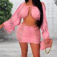 thumbnail image 4 of Blusas De Punto Minifaldas Faldas sin mangas con mangas acampanadas, cuello en V profundo, ropa de club para mujer (rosa L) Cgtredaw para Mujer Rosa T S, 4 of 6