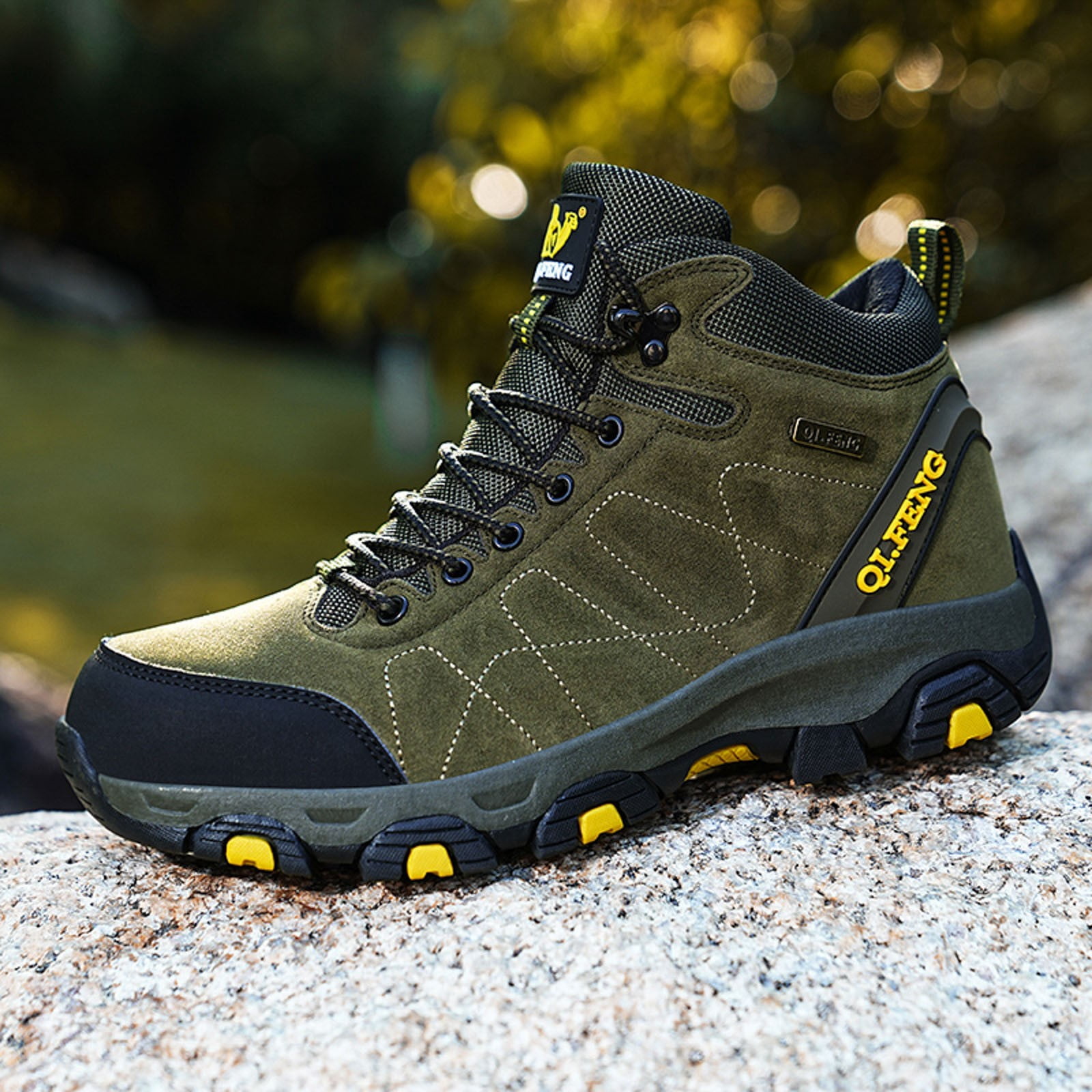 Modisza Men's Hiking Shoes Water Proof Daily Walking Ankle Boots Round Toe Lace Up Trekking Climbing Outdoor Sport Sneakers Size 8.5 Green