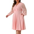 thumbnail image 2 of DARING DIVA Plus Size Swiss Dots Wrap V Neck Knee Length Dress 4X Pink, 2 of 6