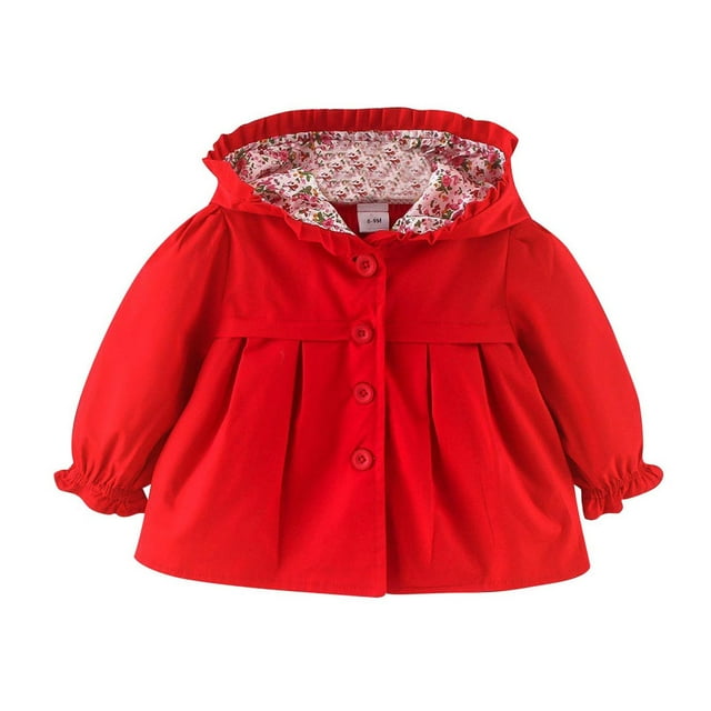 2025 0-3T Veste Coupe-Vent Fine à Capuche pour Fille Manches Longues Veste Décontractée Polyvalente Rouge