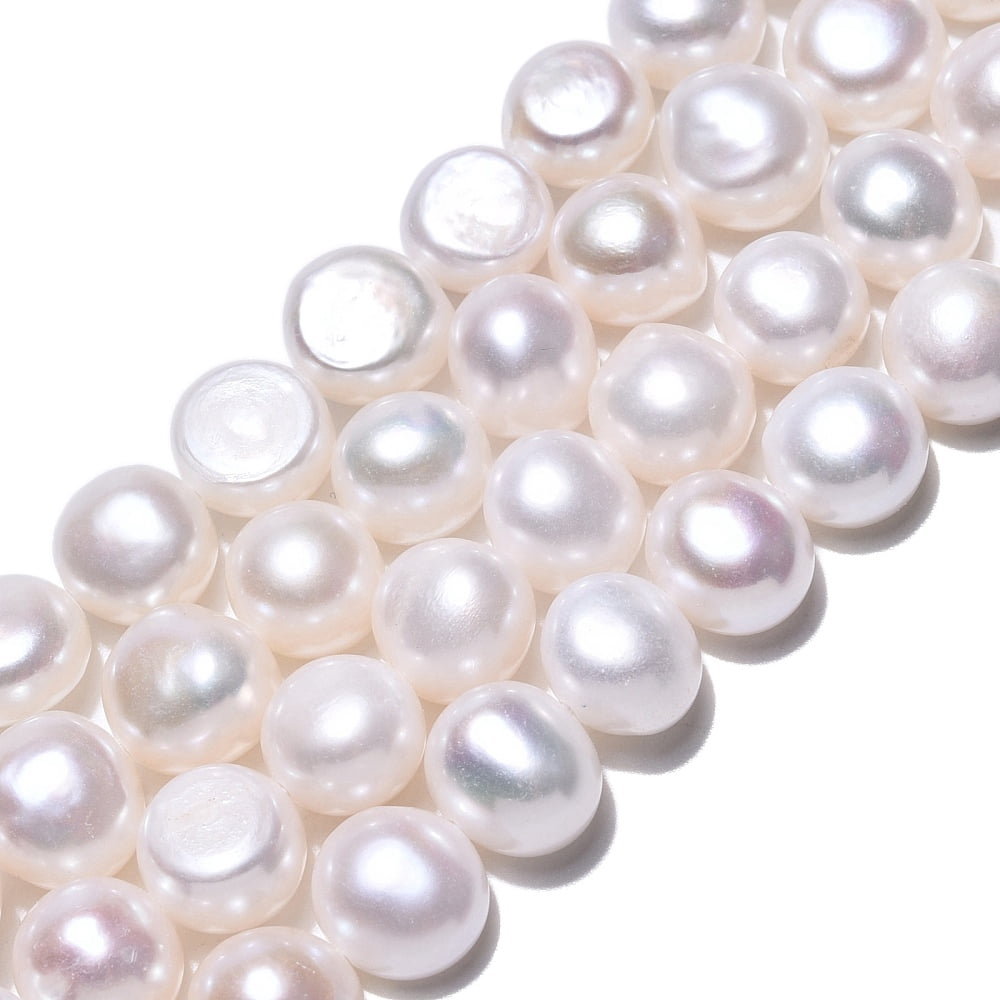 Natural Cultured Freshwater Pearl Beads Strands Two Sides Polished Creamy White 7.5~9x8.5~10x5.5~7mm Hole: 0.5mm about 20~21pcs/strand 6.89~7.09''(17.5~18cm)