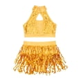 thumbnail image 3 of Yruioon Girls Sequin Latin Jazz Dance Costume Sleeveless Halter Neck Crop Top with Tassels Fringed Yellow 16, 3 of 7