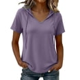 thumbnail image 2 of Women's Short Sleeve Hoodie Tunic Tops Casual Loose Fit Pullover V Neck Lightweight Sweatshirts with Pockets, 2XL, 2 of 8